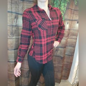 Red and Black Plaid Button-Up Shirt
